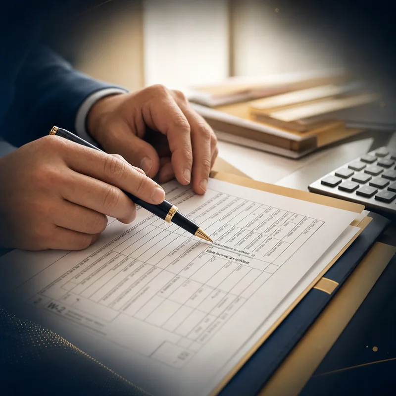 Tax preparer reviewing a W-2 with withholding in two states during multi-state tax preparation in Mokena, IL
